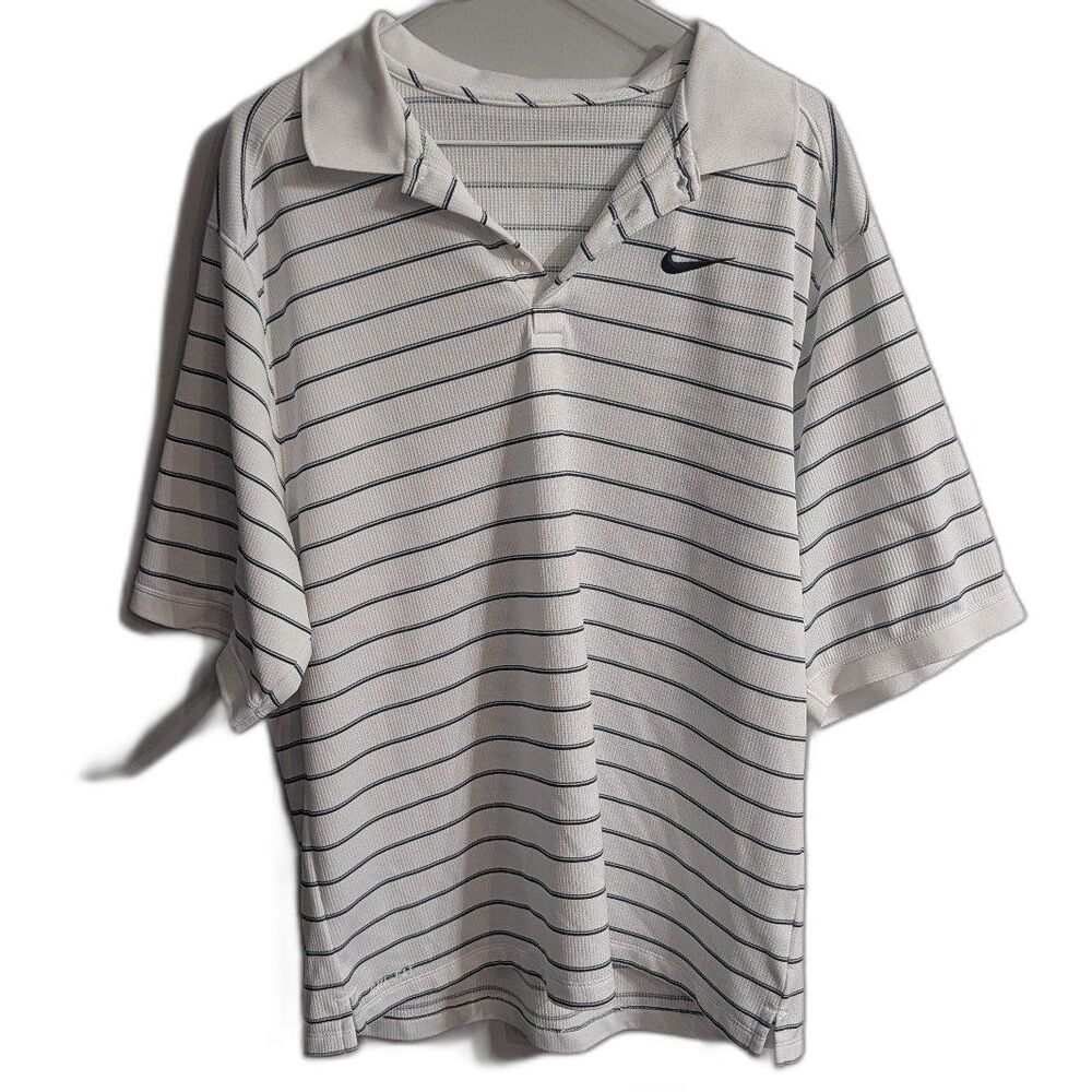Vintage Nike Court Dri-FIT Advantage Men's Tennis Polo White Striped Size Large